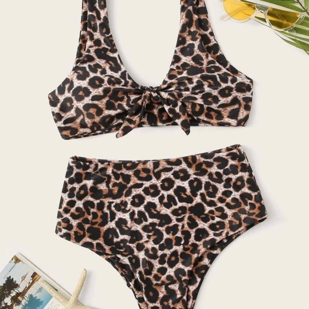Shein leopard knot top and high waist bikini